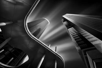  Fine Black and White Art Photography: Light And Dark On The Towers by Juan Lopez Ruiz